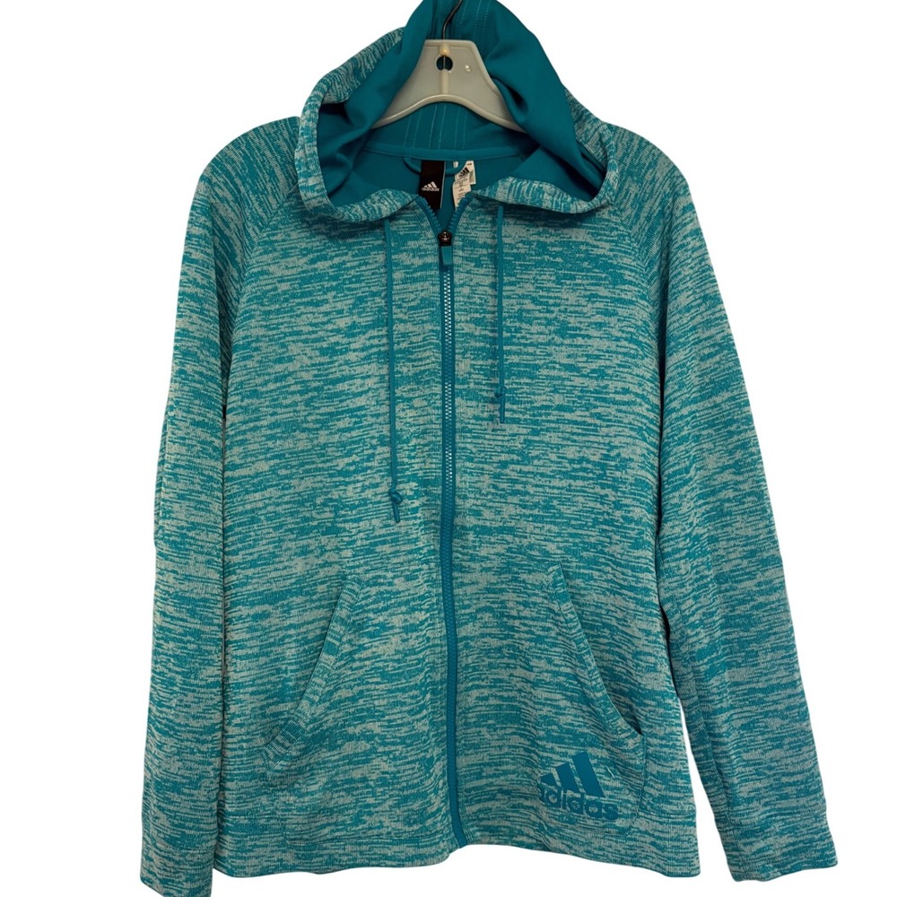Adidas Full Zip Hoodie Jacket Womens Medium Turquoise Space Dye Activewear